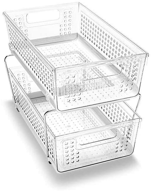 madesmart 2-Tier Organizer Without Dividers-Bath Collection Slide-Out Baskets with Handles, Space Saving, Multi-Purpose Storage & BPA-Free, Large, Clear JPG