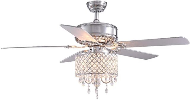 Moooni 52 Inch Reversible Crystal Chandelier Ceiling Fan, Modern Elegant Fandelier with Lights and Remote, Chandelier Fan Light Kit for Bedroom Kitchen Island Picture