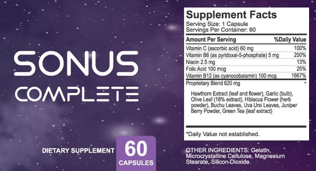 Sonus Complete Ingredients Label