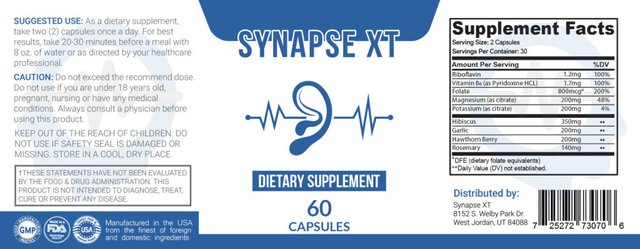 Synapse XT Ingredients Label