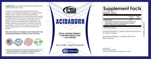 acidaburn ingredients label