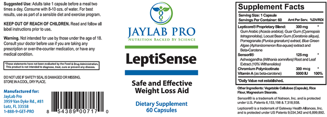 Leptisense Ingredients Label