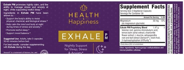 Exhale PM Ingredients Label