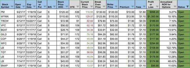 Investment Hunting Open Option Contracts as of 7-31-17