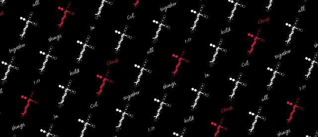 Laminin pattern on a black background. Cross shaped with the verse in Colossians 1:17