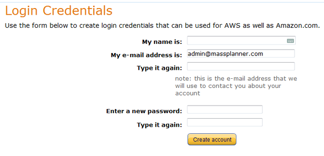 Amazon AWS login credentials