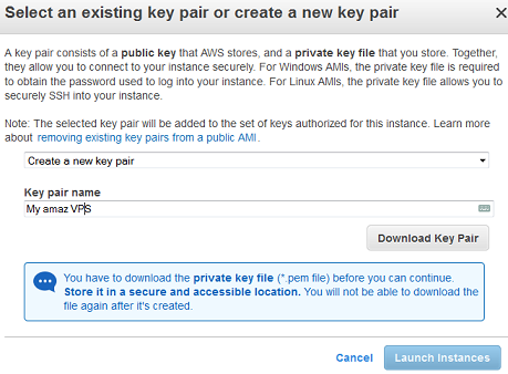 creating a new key pair fo aws vps