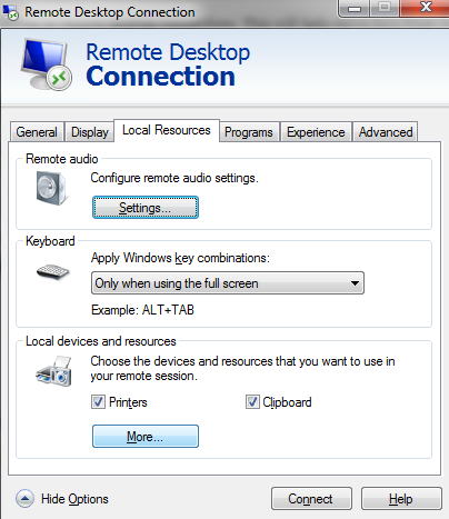 remote connections options local resources