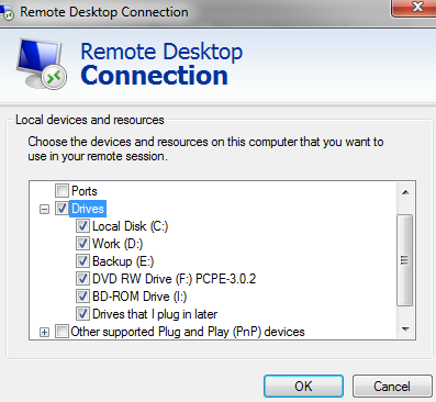 select all drives within remote desktop connection