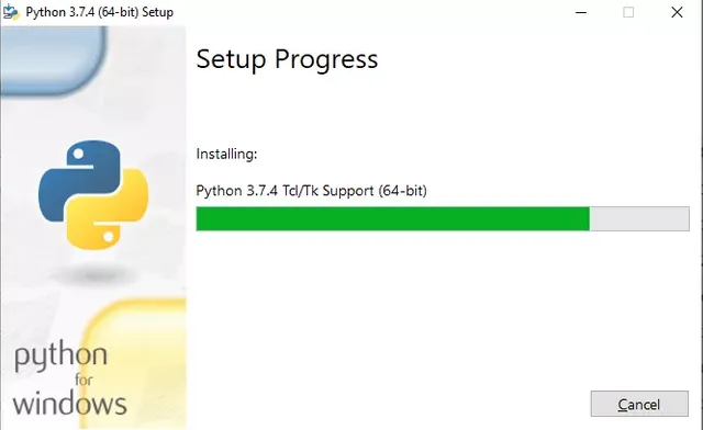 Progress Screen of the Python Installer