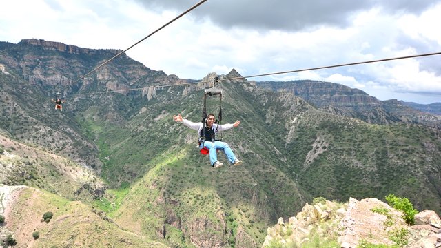 Worlds longest zip line over Copper Canyon Mexico