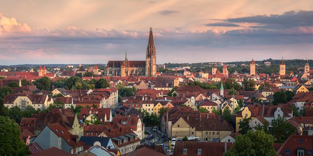View of Regensburg during sunset