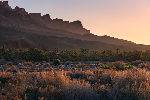 The mountains near the Hara Oasis during Sunrise