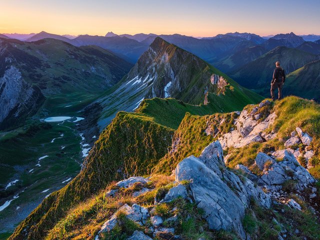 Spectacular view from the Delpsjoch Mountain during sunrise