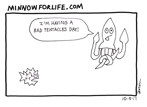 Show a squid with tentacles in knots: I'm having a bad tentacle day.