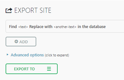 Export page for All In One WP Migration Wordpress plugin
