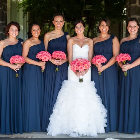 Navy blue and pink wedding party hotsell