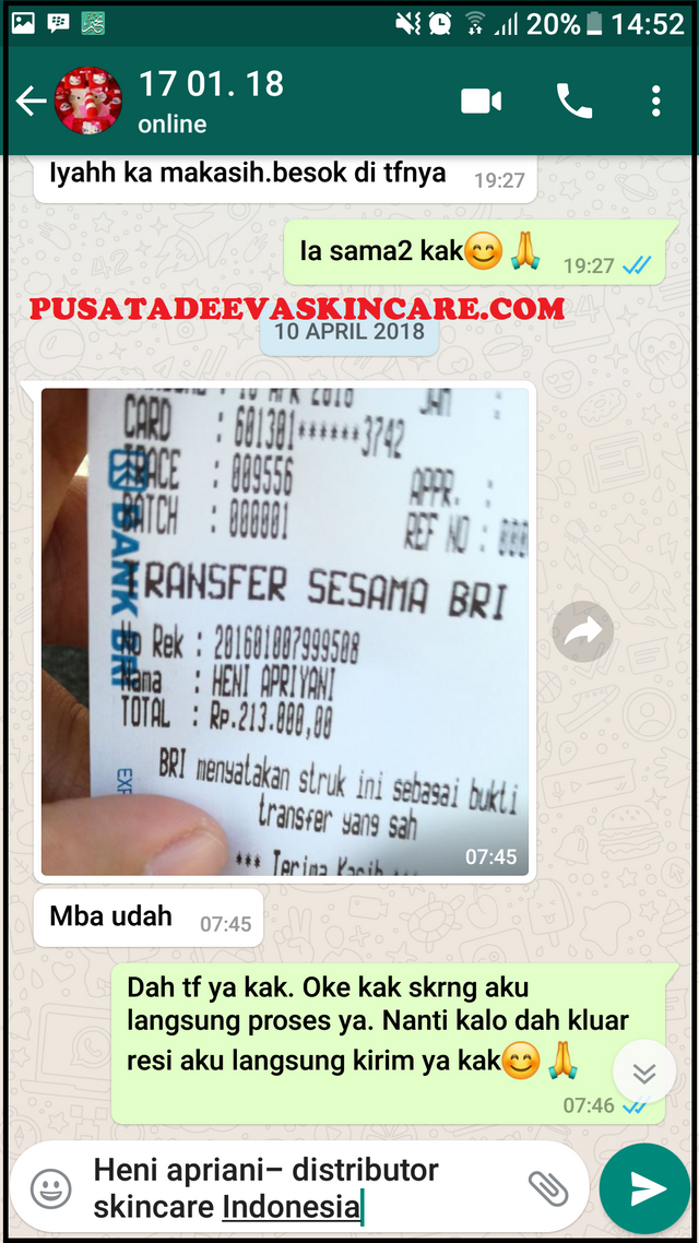 Bukti Transfer Adeeva Skincare