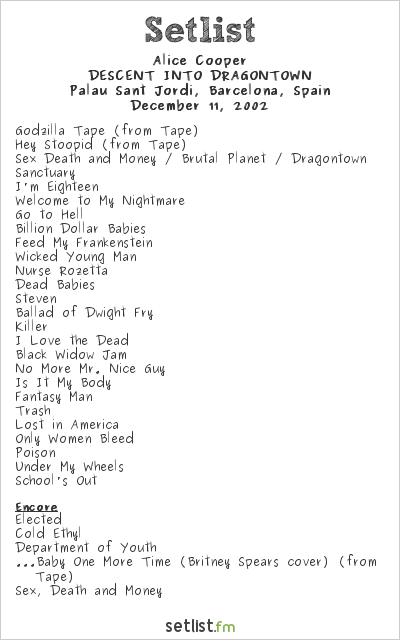 Alice Cooper Setlist Palau Sant Jordi, Barcelona, Spain 2002, DESCENT INTO DRAGONTOWN