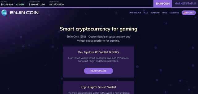 screen shot of the enjin coin home page for 5 cryptocurrencies to watch 2018