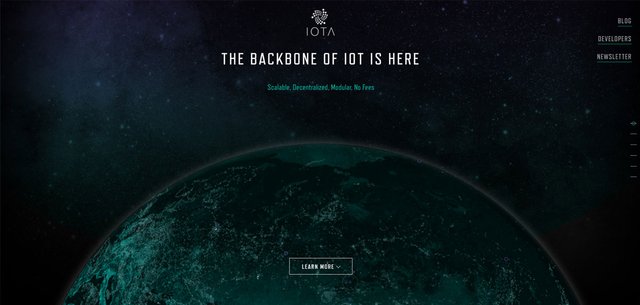 screen shot of the iota crypto currency home page with space and the earth