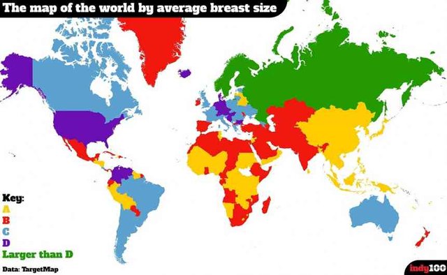 Countries with the largest size of the female breast - map — Steemit