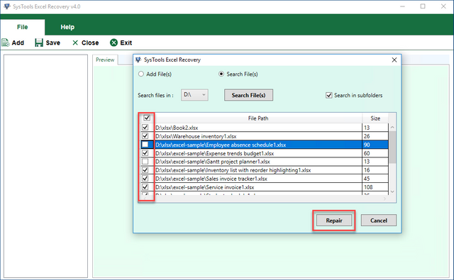 Browse Excel files