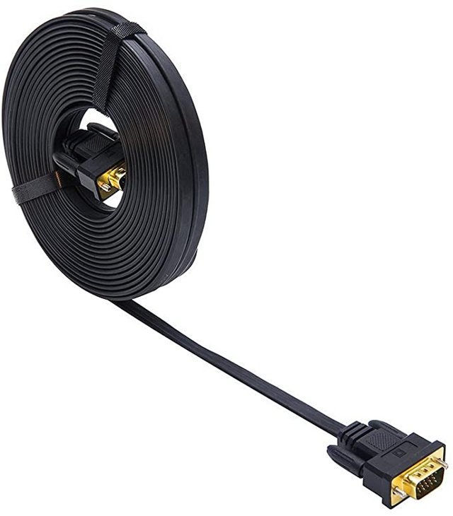 DTECH 25ft Ultra Thin Flat Type Computer Monitor VGA Cable Standard 15 Pin Male to Male Connector SVGA Wire 25 Feet - Black JPG