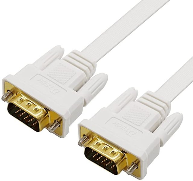 DTECH Slim Flexible 25 Feet VGA Cable Male to Male 1080p High Resolution Computer Monitor Cord - White - 8m JPG