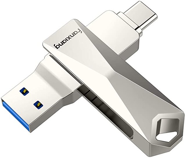 F379 256GB USB Flash Drive with 250MB/s Data Transfer Speed, 2 in 1 OTG USB C to A Dual Port Menory Stick Durable Metal Jump Drive 360 Degree Rotation Type C Thumb Drive Silver(USB+Type C 256GB) Photo