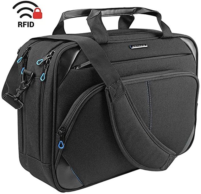 KROSER Laptop Bag 15.6 Inch Laptop Briefcase Laptop Messenger Bag Water Repellent Computer Case Laptop Shoulder Bag Durable Tablet Sleeve with RFID Pockets for Business/College/Women/Men-Black/Blue Photo