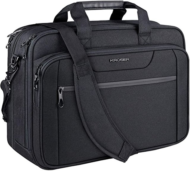 KROSER Laptop Bag Expandable Laptop Briefcase Fits Up to 17.3 Inch Laptop Water-Repellent Shoulder Messenger Bag Computer Bag for Travel/Business/School/Men/Women-Black Picture