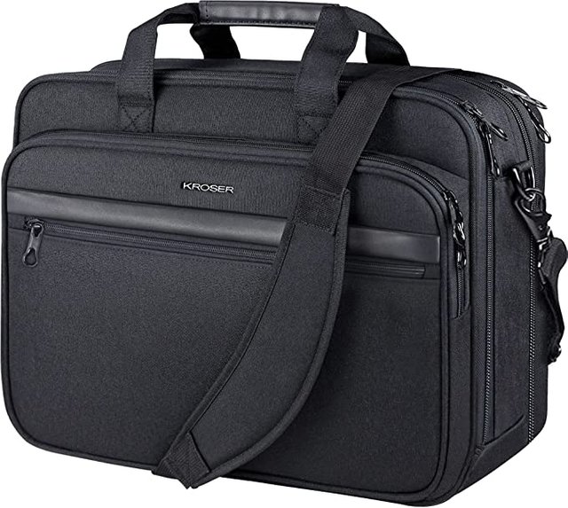 KROSER Laptop Bag Premium Laptop Briefcase Fits Up to 17.3 Inch Laptop Expandable Water-Repellent Shoulder Messenger Bag Computer Bag for Travel/Business/School/Men/Women-Black Photo