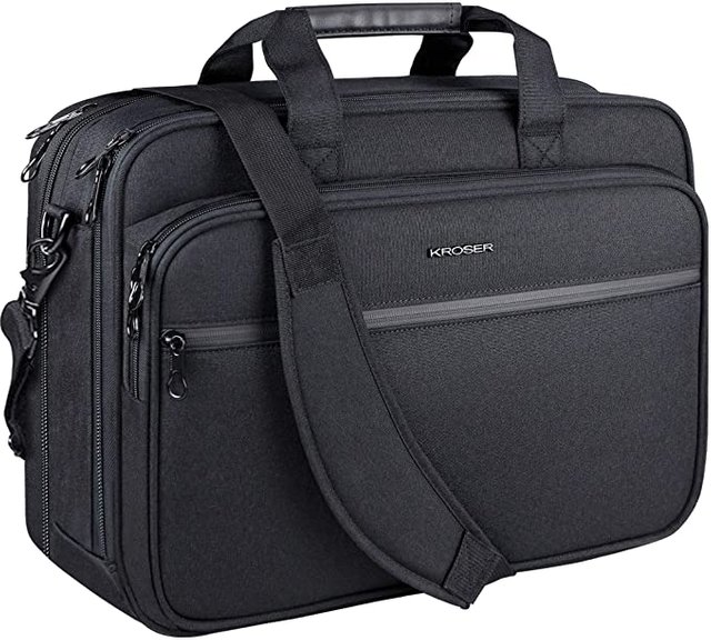 KROSER Laptop Bag Premium Laptop Briefcase Fits Up to 17.3 Inch Laptop Expandable Water-Repellent Shoulder Messenger Bag Computer Bag with RFID Pockets for Travel/Business/School/Men/Women-Black JPG