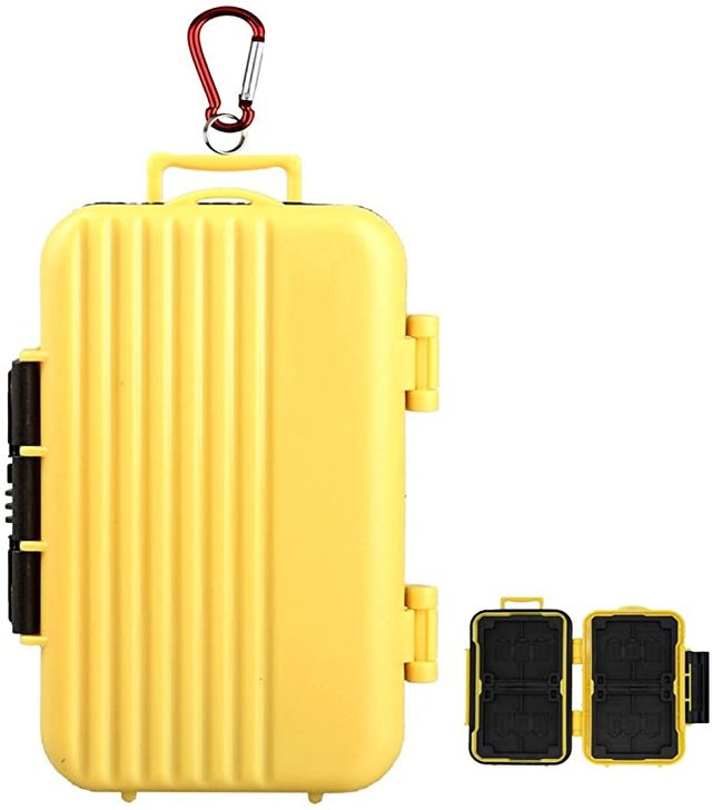 LXH Waterproof & Shockproof 24 Slots Luggage Memory Card Storage Case Fits 4 (CF) Compact Flash & 8 Secure Digital (SD) & 12 TF/Micro SD Card Storage Holder (SDHC/SDXC/TF) with Carabine (Yellow) Photo