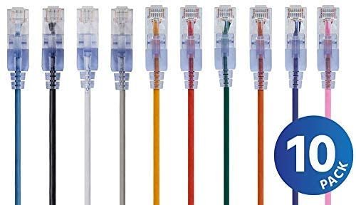 Monoprice Cat6A Ethernet Patch Cable - 50 Feet - 10 Color (10 Pack) Network Internet Cord, RJ45, Stranded, UTP, Pure Bare Copper Wire, 30AWG - SlimRun Series JPG