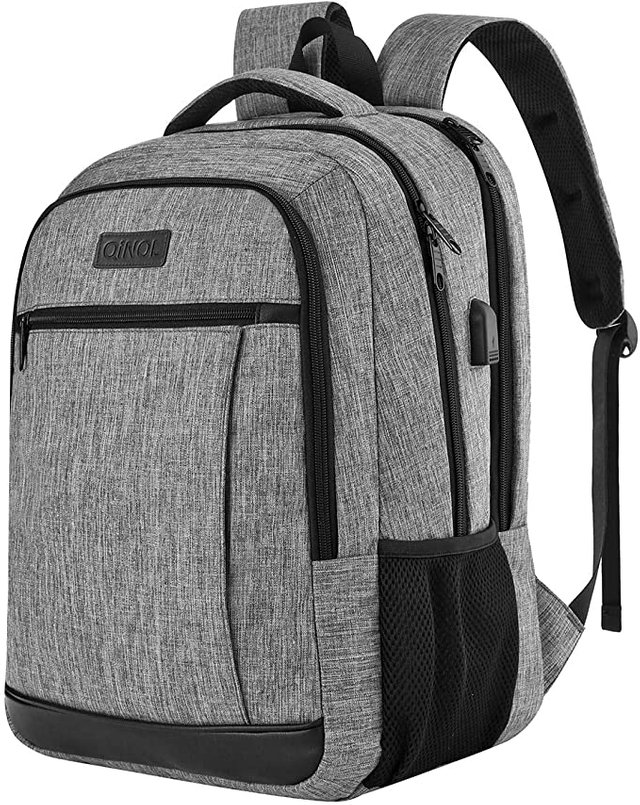 QINOL Travel Laptop Backpack Anti-Theft Work Bookbags With Usb Charging Port, Water Resistant 15.6 Inch College Computer Bag for Men Women (Grey) Photo