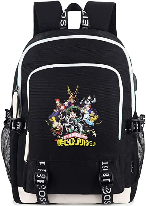 Roffatide Anime My Hero Academia Backpack Printed College School Bag Laptop Backpack with USB Charging Port & Headphone Port JPG