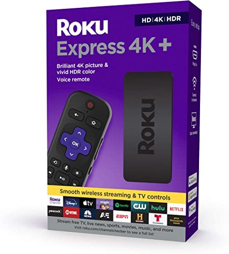 Roku Express 4K+ 2021 | Streaming Media Player HD/4K/HDR with Smooth Wireless Streaming and Roku Voice Remote with TV Controls, Includes Premium HDMI Cable Picture