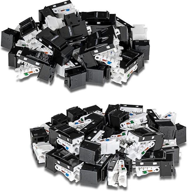 TRENDnet Cat6 RJ45 Keystone Jack 50-Pack Bundle, Compatible with Cat5,Cat5e,Cat6 Cabling, Use with The TC-KP24 Or TC-KP48 Blank Keystone Patch Panels (Sold Separately), Black, TC-K50C6BK Photo