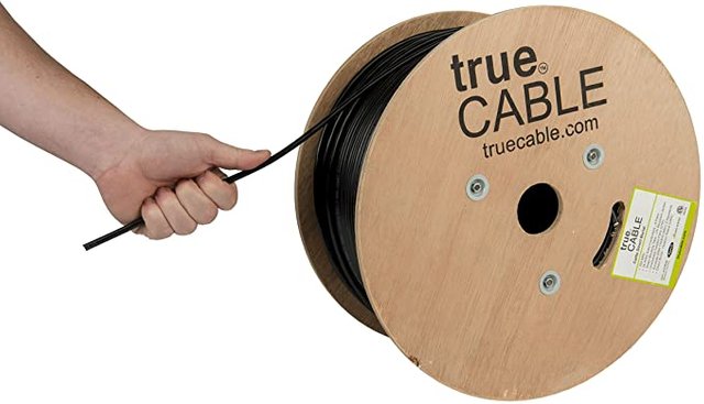 trueCABLE Cat5e Outdoor, 1000ft, Waterproof Direct Burial Rated CMX, Black 24AWG Solid Bare Copper, 350MHz, ETL Listed, Unshielded UTP, Bulk Ethernet Cable JPG