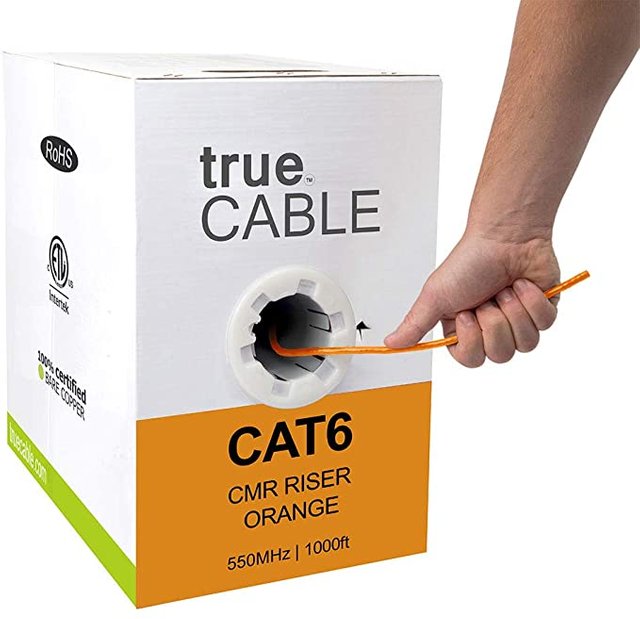 trueCABLE Cat6 Riser (CMR), 1000ft, Orange, 23AWG 4 Pair Solid Bare Copper, 550MHz, ETL Listed, Unshielded Twisted Pair (UTP), Bulk Ethernet Cable JPG