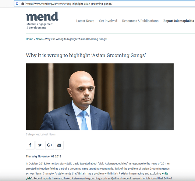 MEND Article Downplaying Muslim Child Rape Gangs As Islamophobic