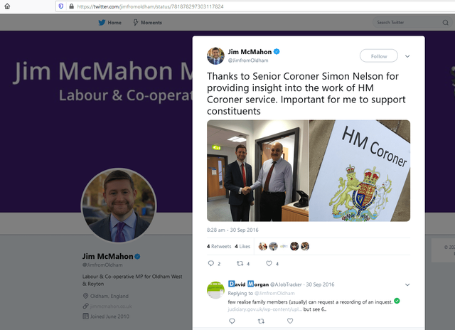 Coroner Simon Nelson Standing Next To Labour MP Jim McMahon