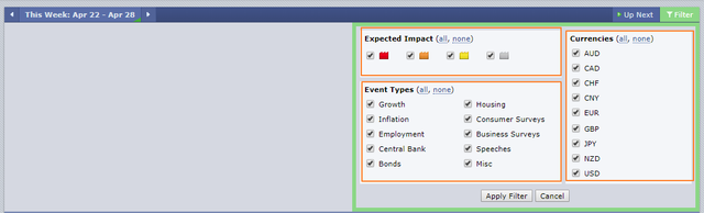 forex factory calendar filters