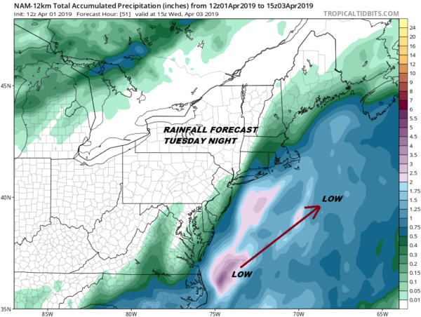 Coastal Storm Grazes Long Island Tuesday Night