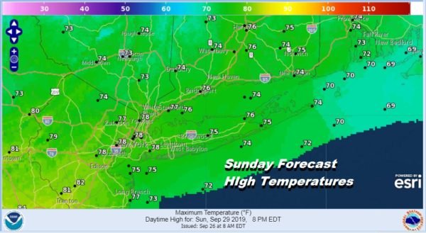 Sunday Forecast HIgh Temperatures