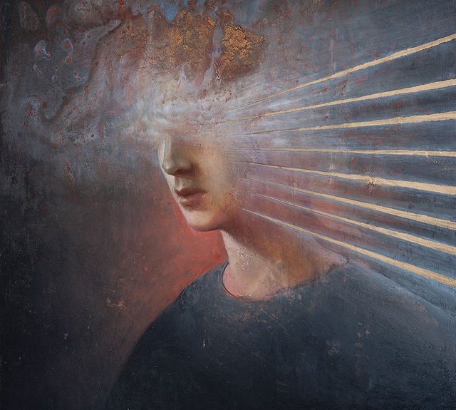 Agostino Arrivabene (b. 1967, Italy), Androgynous, 2016, oil, gold leaf on linen, 50x40cm. Courtesy of the artist.