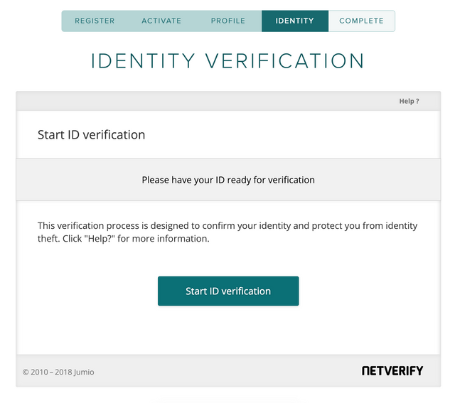 Poloniex account sign up Identity Verification Start ID Verification page.