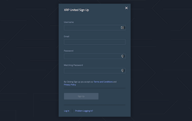 XRP United sign up form.